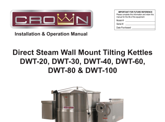 EL-100 Crown Stationary Kettle, electric, 100 gallon